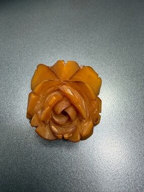 Vintage Bakelite Carved Rose Brooch in Amber Tone